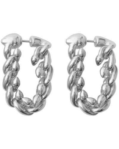 Burberry Spear Silver Chain Hoop Earrings - White