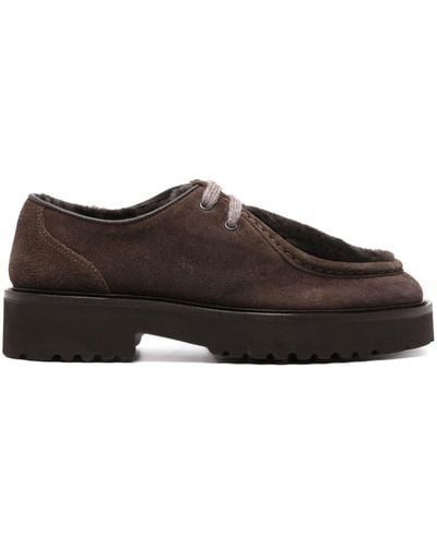 Doucal's Shearling-trimmed Lace-up Shoes - Brown