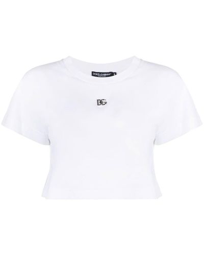 Dolce & Gabbana Cropped-T-Shirt mit Logo - Weiß