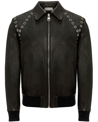 Alexander McQueen Alexander Mc Queen Punch-holes Zip-up Leather Jacket - Black