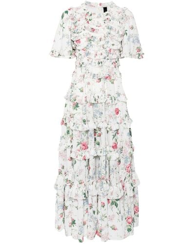 Needle & Thread Floral Fantasy ruffled dress - Blanco