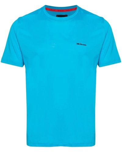 Kiton T-shirt en coton à logo brodé - Bleu