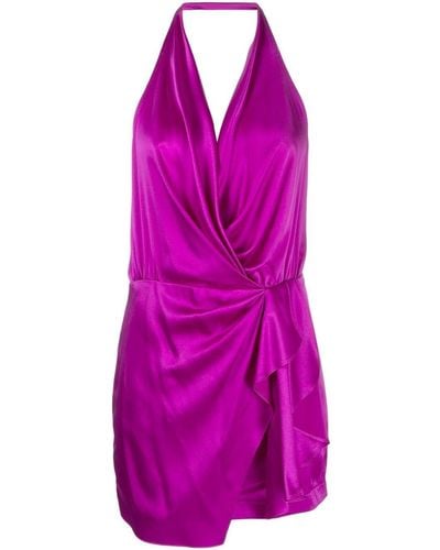 Michelle Mason Halterneck Open-back Silk Minidress - Purple