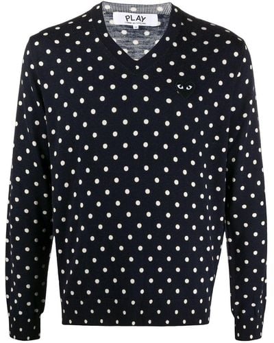 Comme des Garçons Polka-dot Print V-neck Sweater - Blue