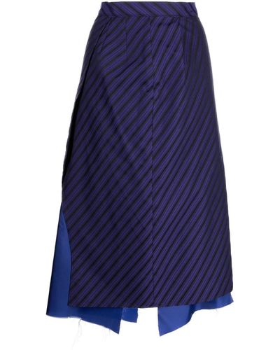 Sulvam Raw-hem Striped Skirt - Blue