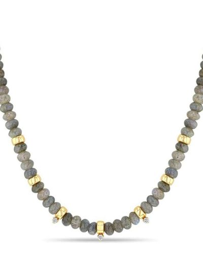 Zoe Chicco Collar Rondelle en oro amarillo de 14 ct con diamantes y cuentas - Metálico