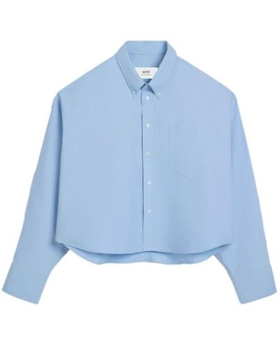 Ami Paris Besticktes Hemd aus Popeline - Blau