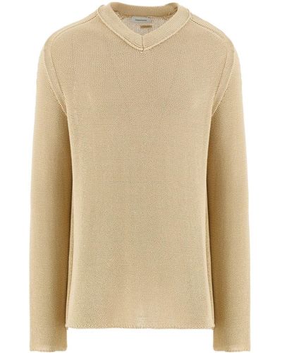 Ferragamo V-neck Linen-blend Sweater - Natural