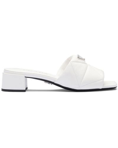 Prada Quilted Leather Triangle Mules 35 - White