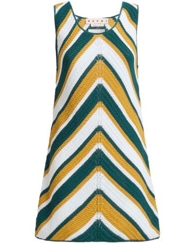 Marni Striped Knitted Cotton Mini Dress - Green