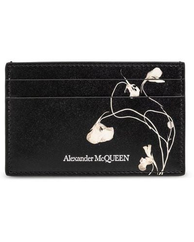 Alexander McQueen Porte-cartes en cuir à fleurs - Noir