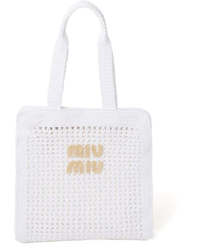 Miu Miu Häkeltasche mit Logo-Applikation - Weiß