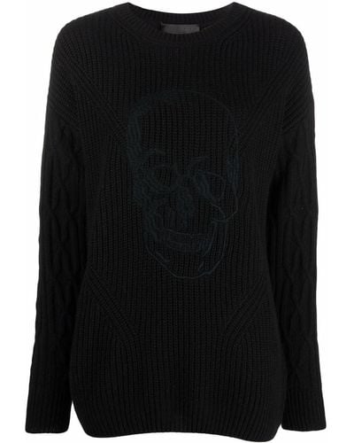 Philipp Plein Skull-embroidered Knitted Sweater - Black