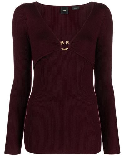 Pinko Top de canalé con placa Love Birds - Morado