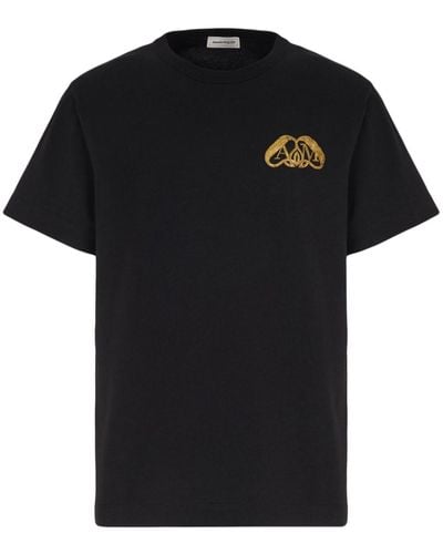 Alexander McQueen Camiseta Half Seal con aplique del logo - Negro