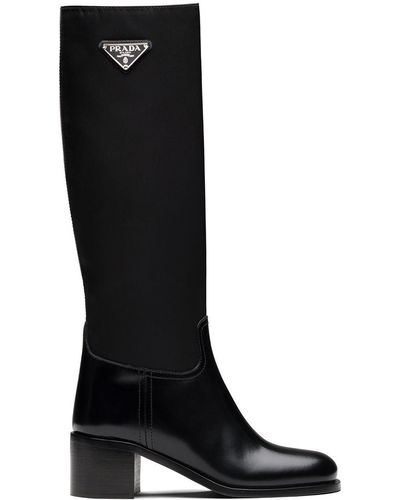 Prada Triangle-logo Knee-high Boots - Black