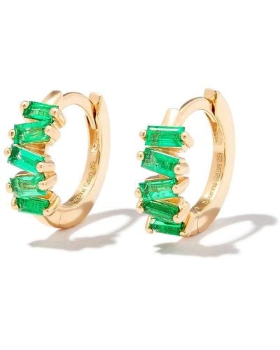 Suzanne Kalan 18kt Yellow Gold Emerald huggie Earrings - White