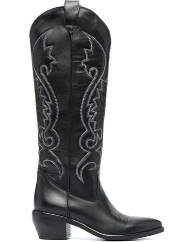 P.A.R.O.S.H. Western 60mm Leather Knee-high Boots - Black
