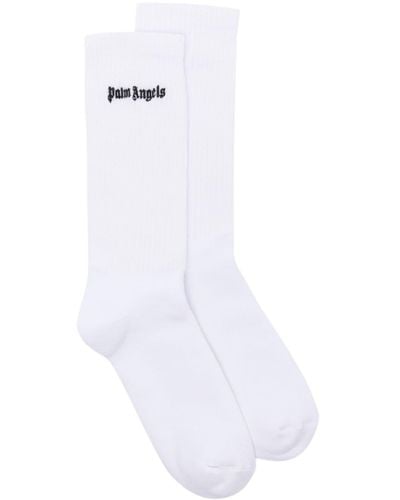 Palm Angels Gerippte Socken mit Logo-Stickerei - Weiß