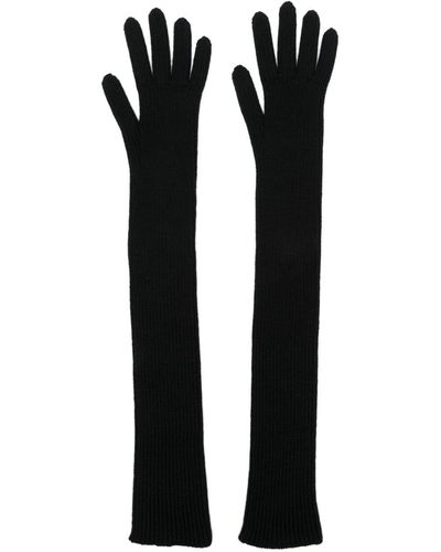 Moncler Gerippte Handschuhe mit Logo-Patch - Schwarz