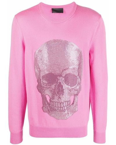 Philipp Plein Iconic Skull Crewneck Sweater - Pink