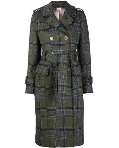 Thom Browne Madras-check Trench Coat - Green