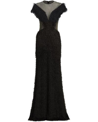 Tadashi Shoji Prem Eyelash-yarn Paneled Gown - Black