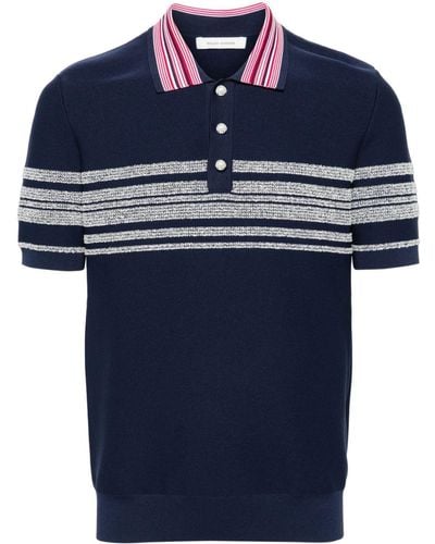 Wales Bonner Stripe-detailing Knitted Polo Shirt - Blue