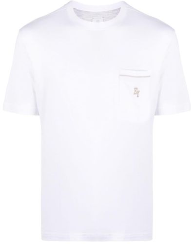 Eleventy T-Shirt mit Logo-Stickerei - Weiß