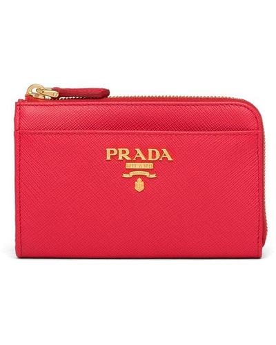 Prada Leather Keychain Wallet - Red