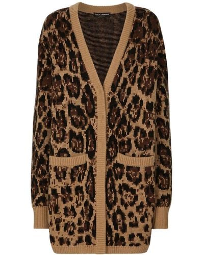Dolce & Gabbana Leopard Print Cashmere Cardigan - Brown