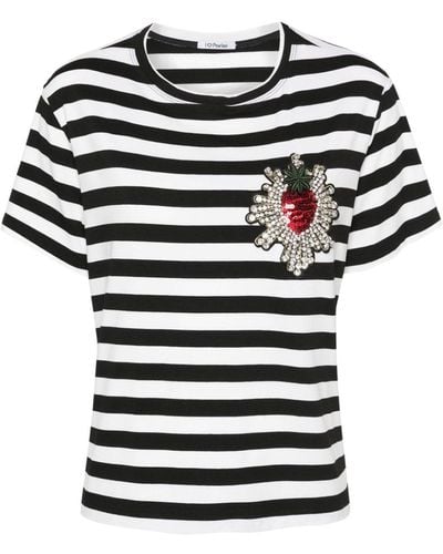Parlor Rhinestone-embellished Striped T-shirt - Black