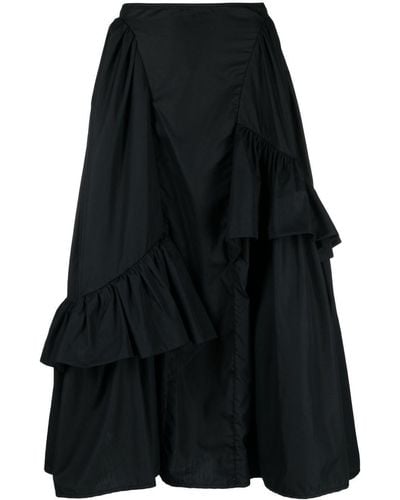 Cecilie Bahnsen Ruffled Cotton Midi Skirt - Black