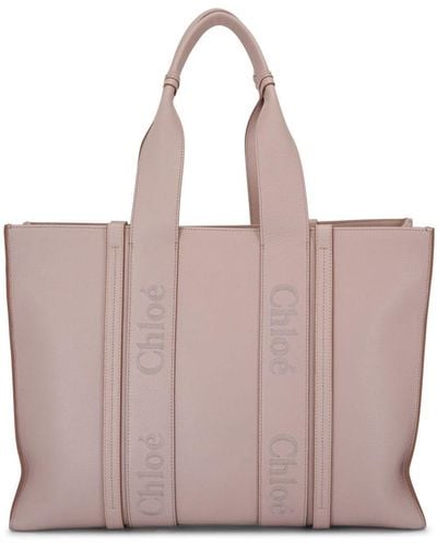 Chloé Woody Leather Tote Bag - Pink