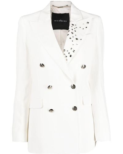 John Richmond Stud-embellished Double-breasted Blazer - Natural