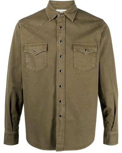 Saint Laurent Camisa estilo western lavada a la piedra - Verde