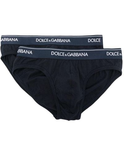 Dolce & Gabbana Logo-waistband Slip-on Briefs (pack Of Two) - Blue