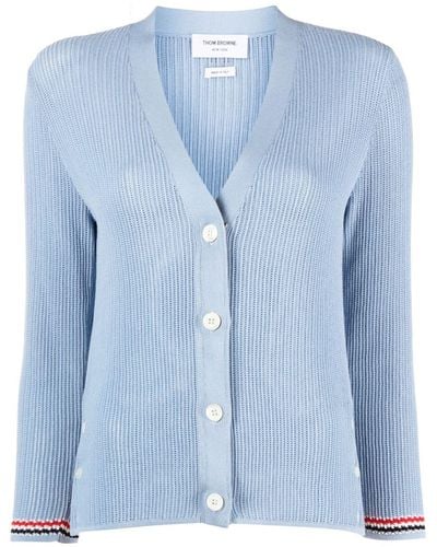 Thom Browne Pointelle-knit Rwb Stripe Cardigan - Blue