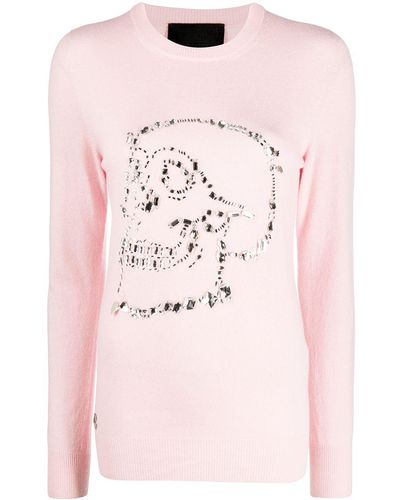 Philipp Plein Look At Me Skull Embellished Jumper - Pink