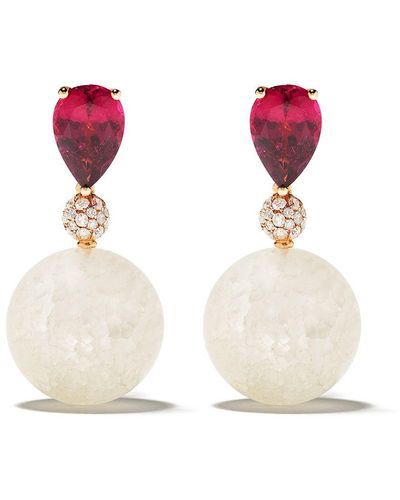 De Grisogono "boucles d'oreilles pendantes en or rose 18ct à ornements en quartz, rhodolite et diamant" - Blanc