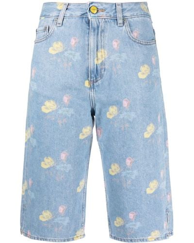 Ganni Jeans-Shorts mit Blumen-Print - Blau