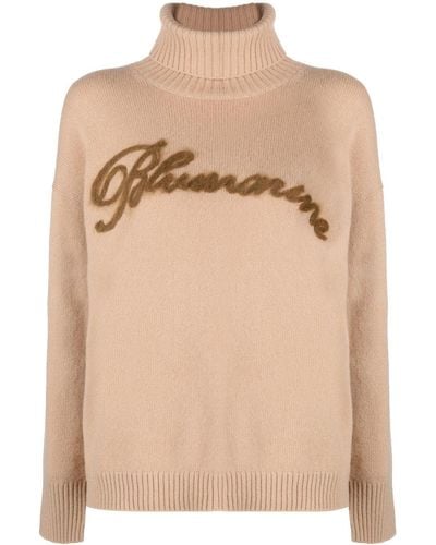 Blumarine Logo-intarsia Sweater - Natural