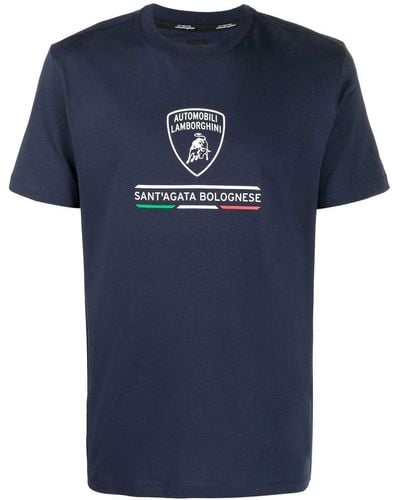 Automobili Lamborghini T-shirt Met Logoprint - Blauw
