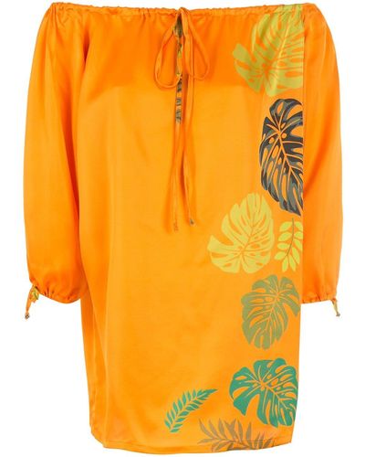 Amir Slama Robe courte à imprimé feuillage - Orange