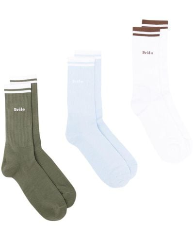 Drole de Monsieur 3er-Pack gerippte Socken mit Jacquard-Logo - Weiß