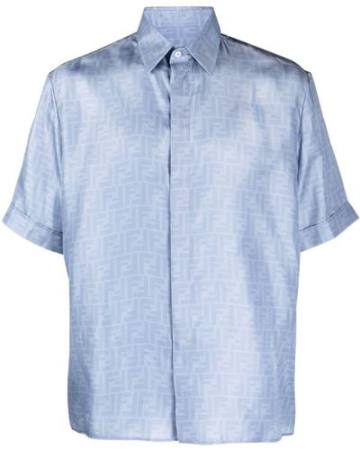 Fendi Ff-logo Print Silk Shirt - Blue