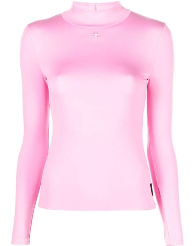 Courreges Techno Mock-neck Stretch-jersey T-shirt - Pink