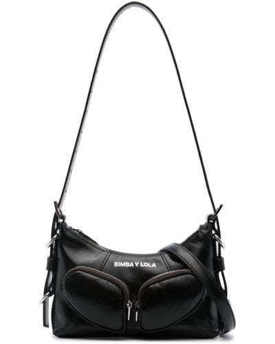 Bimba Y Lola Xs Pocket Leather Shoulder Bag - Black