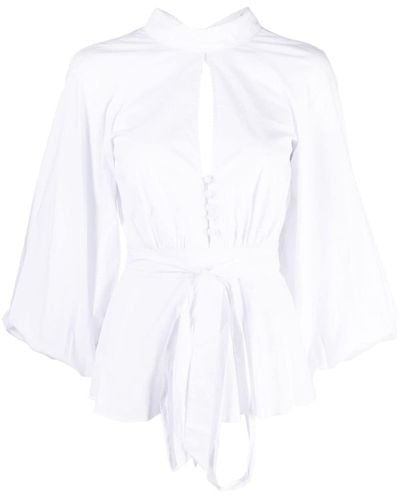 STAUD Danica Cut-out Belted Blouse - White