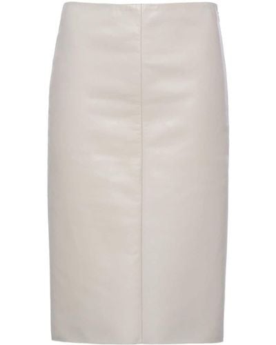Prada Triangle-logo Leather Pencil Skirt - White